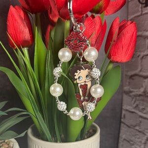 Red and Silver Key Holder with Cartoon Charm